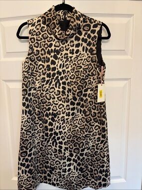 Leopard Print Cowl Neck Dress - Black & Cream
